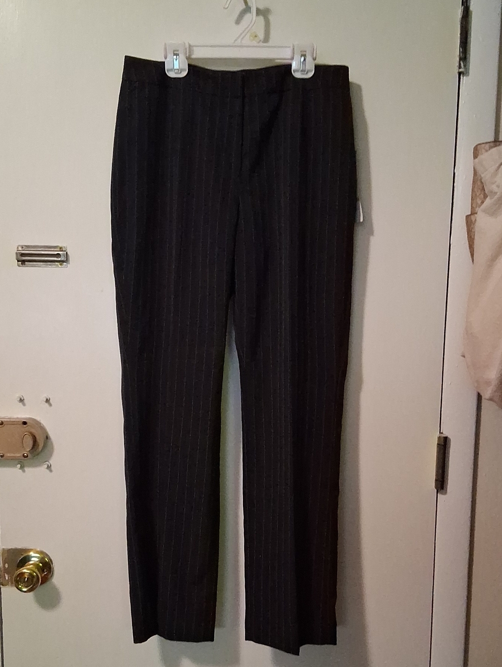Le Suit Petite Black Pin Stripe Trousers NWT